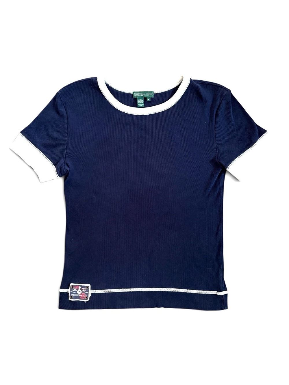 Lauren Jeans Company Ralph Lauren Navy Ribbed Ringer Tee LRL Patch Medium